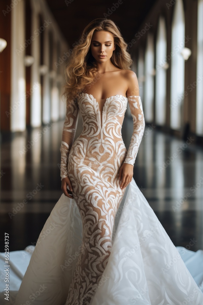 Beautiful bride in white long wedding dress, Modern wedding dress ideas, wedding.