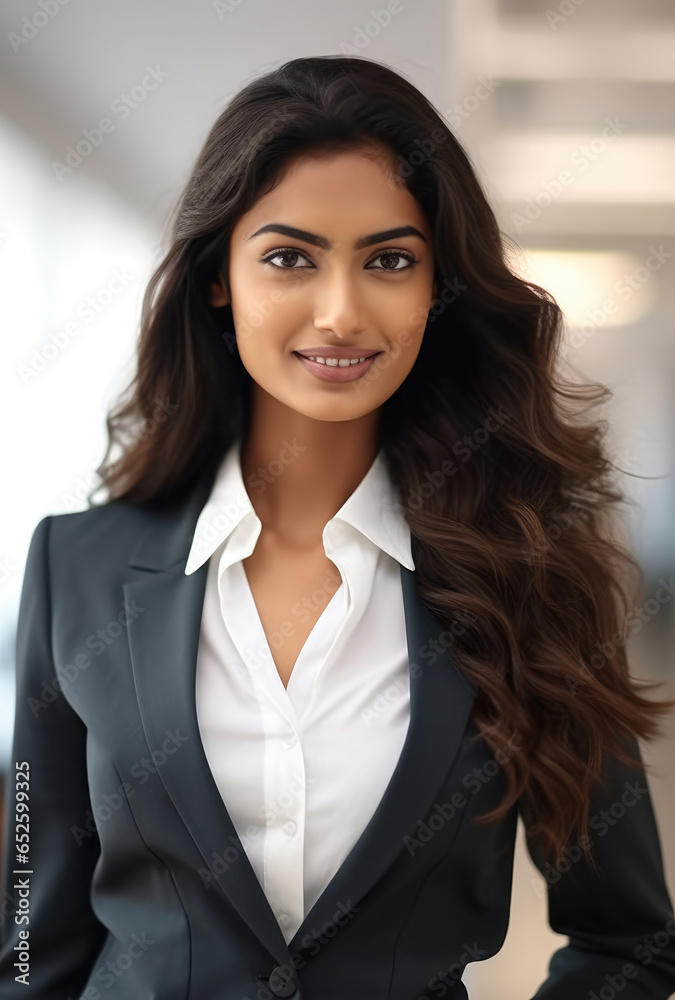 Corporate manager Indian woman in a modern office, Asian businessperson.