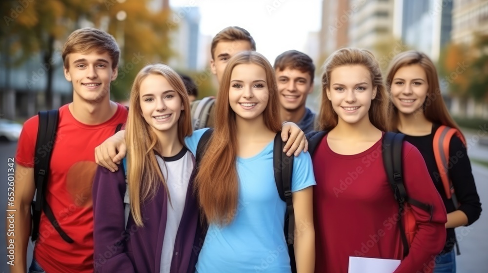 Group of young university students on the university campus.