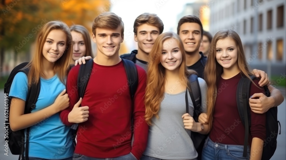 Group of young university students on the university campus.