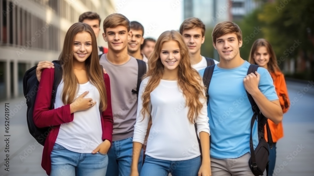 Group of young university students on the university campus.