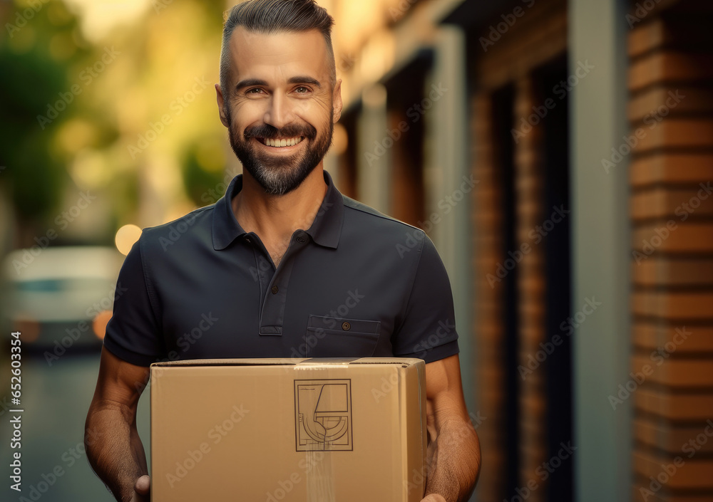 Portrait of young man carrying moving boxes, Great service is simply a part of the job.