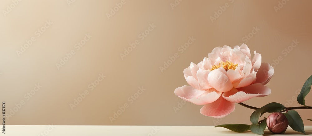 Elegant floral arrangement with peach peony on soft neutral backdrop