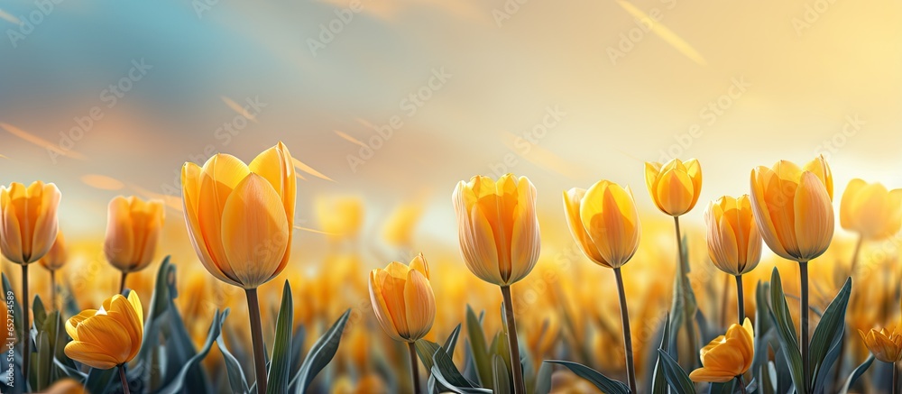 Stunning tulips bloom on a magical pastel backdrop creating an elegant gift idea for Mother s or Woman s Day Spring concept with space for text