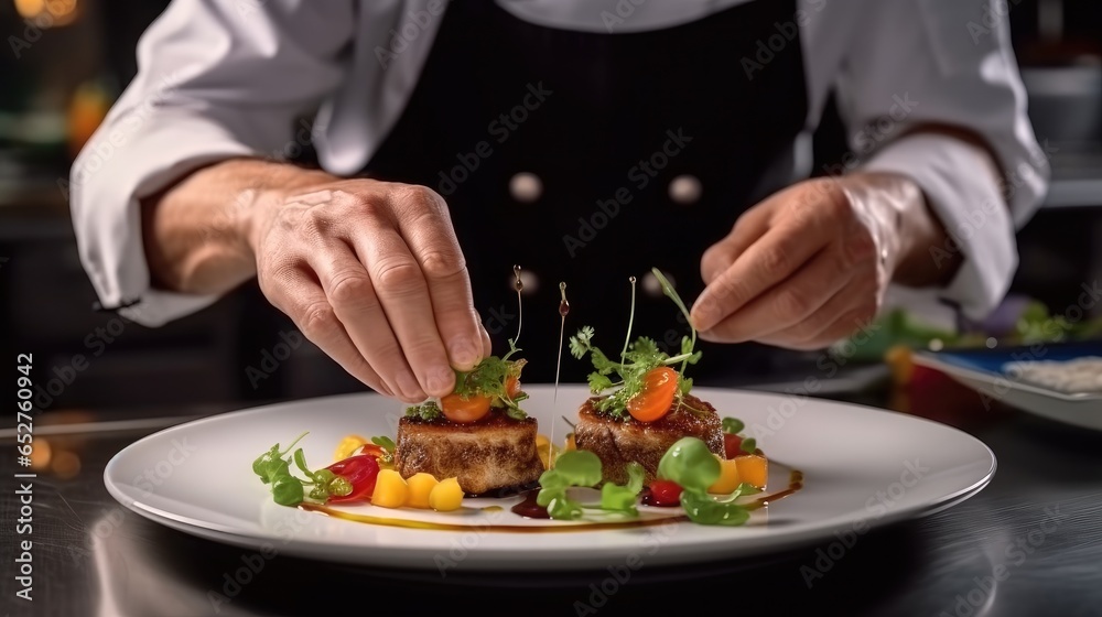 Chef placing food.