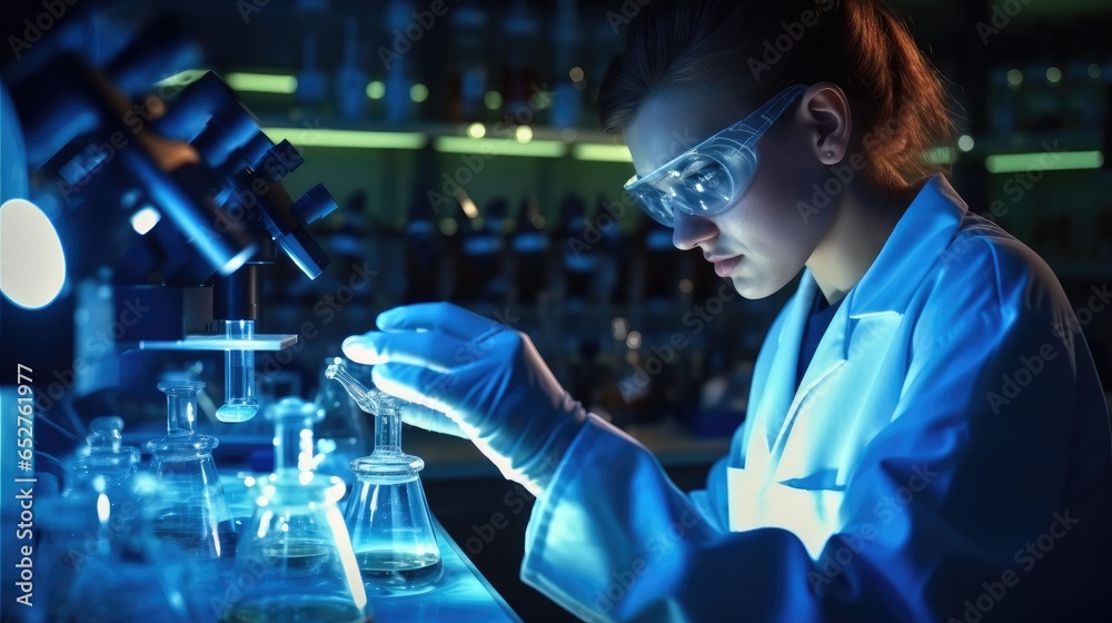 Scientist conducting experiments meticulously on pharmaceutical in a laboratory.