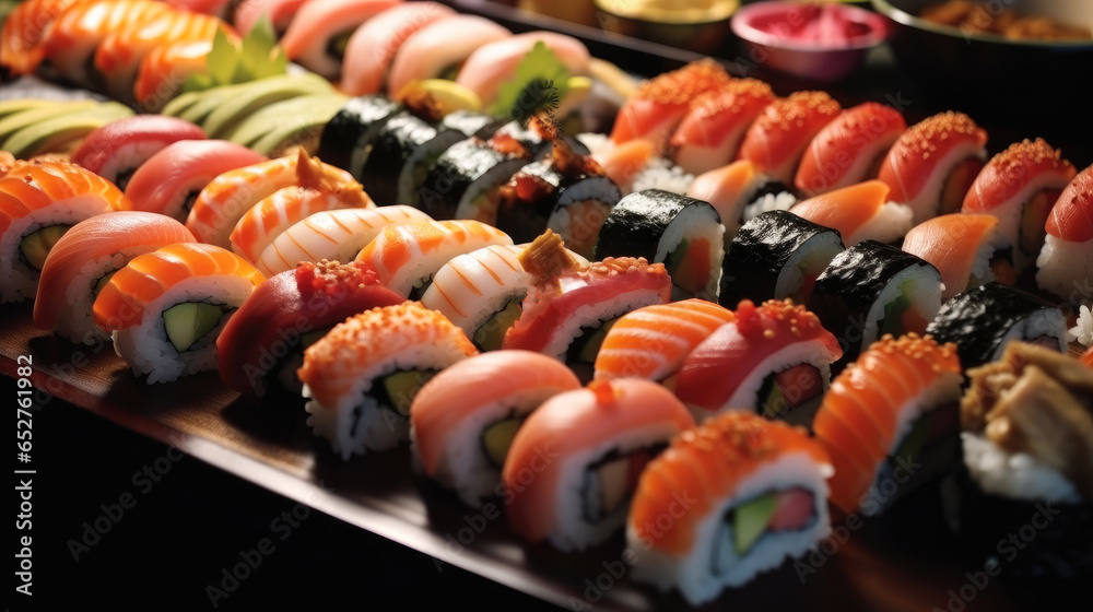 Japanese nigiri sushi, A Platter of Many Sushis.