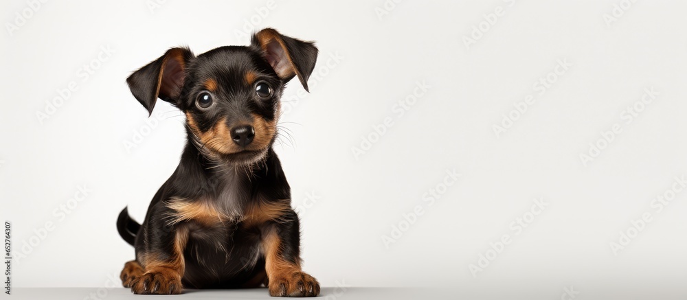 Lonely puppy sitting attentively awaiting owner with unhappy eyes