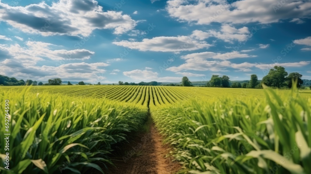 Cornfield, Young corn seedlings in a field.