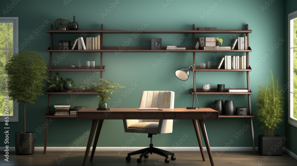 Home Office in Green Color.