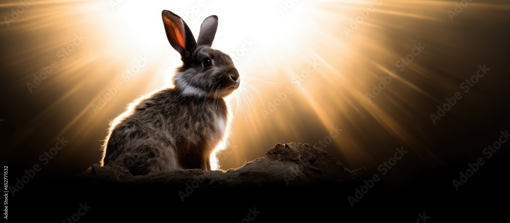 Sunlight illuminates the outline of a fluffy bunny