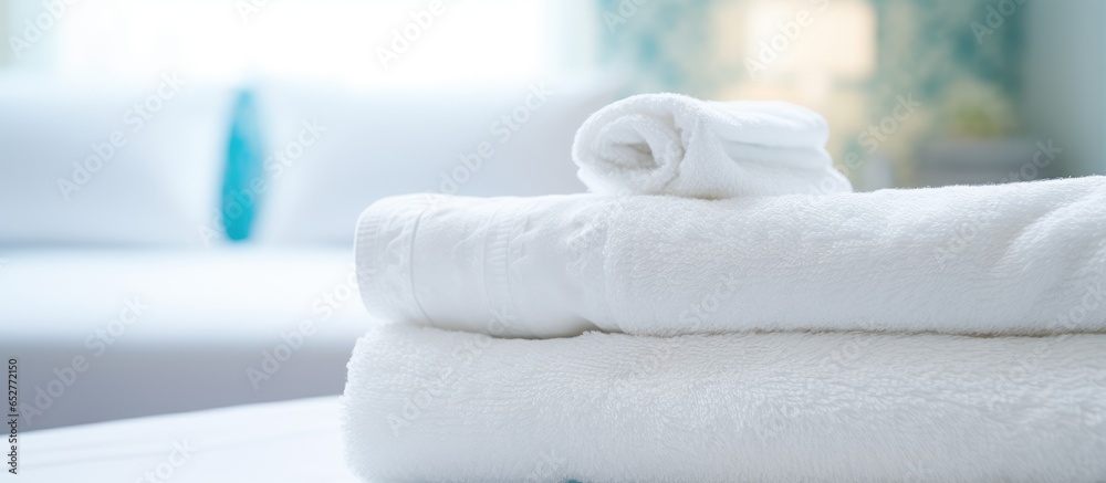 Bathroom towels on hotel bed room for writing