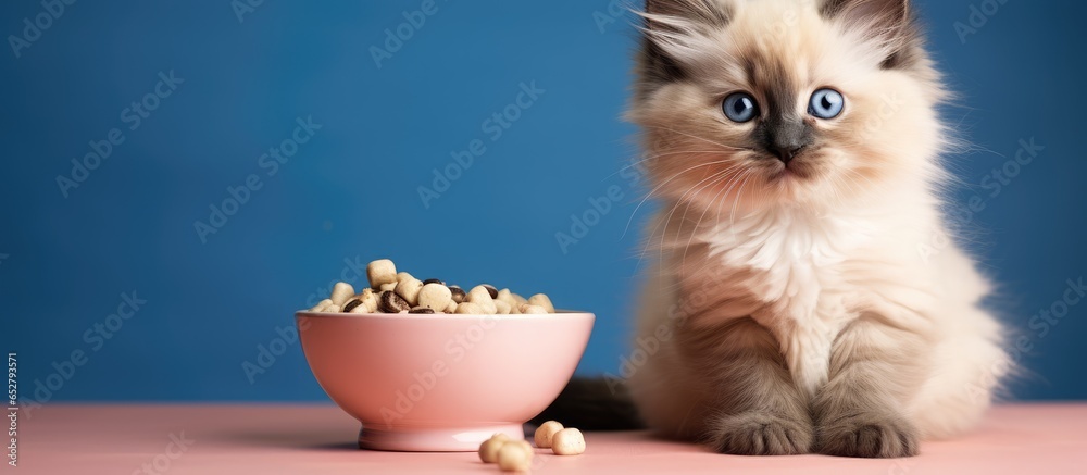 Siamese or Thai cat breed enjoying a tasty meal photographed in high quality