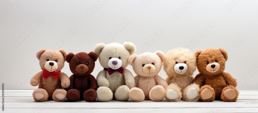 Online virtual remote business meeting with teddy bear soft toys group