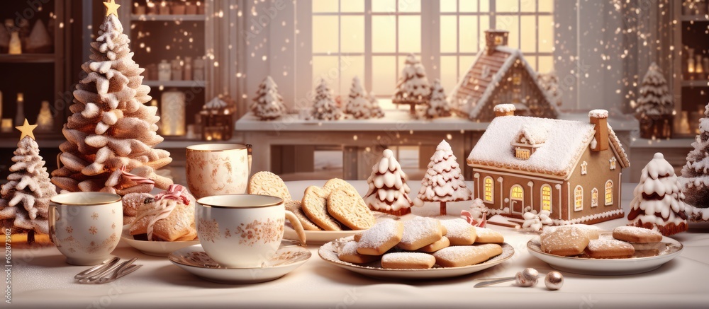 Christmas themed kitchen table decoration with drinks and treats