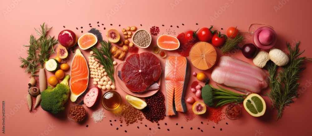 Healthy food on pink background cheers to a new year of health resolutions and lifestyle