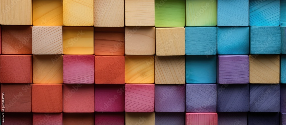 Arrangement of colored wooden blocks with shallow depth and low lighting