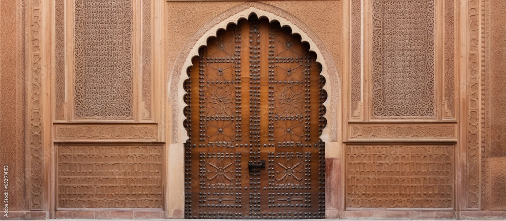 Detail of an aged door from Fes Morocco representing welcome and hospitality within Madrasa Bou Inania a Koranic school