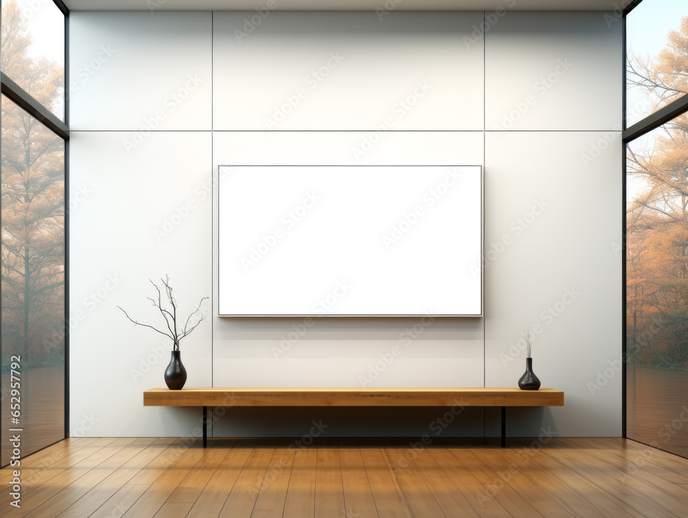 Blank poster on the wall in modern room. Generative AI