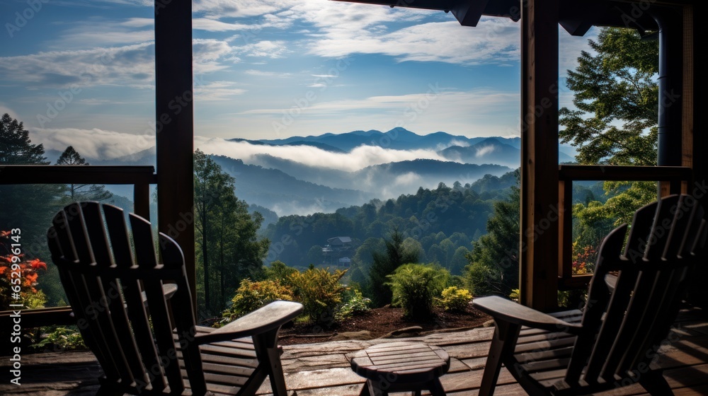 Mountain view from cozy log cabin retreat