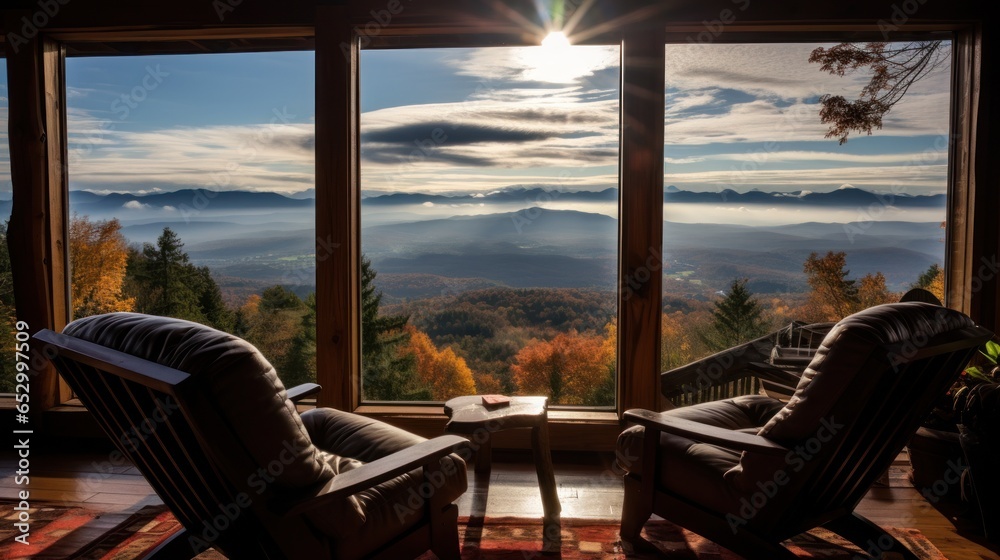 Mountain view from cozy log cabin retreat