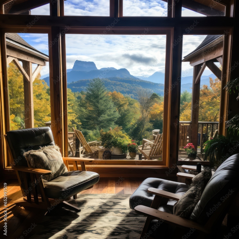 Mountain view from cozy log cabin retreat