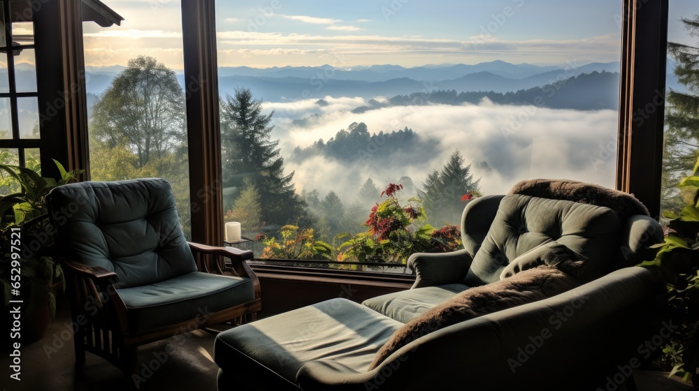 Mountain view from cozy log cabin retreat