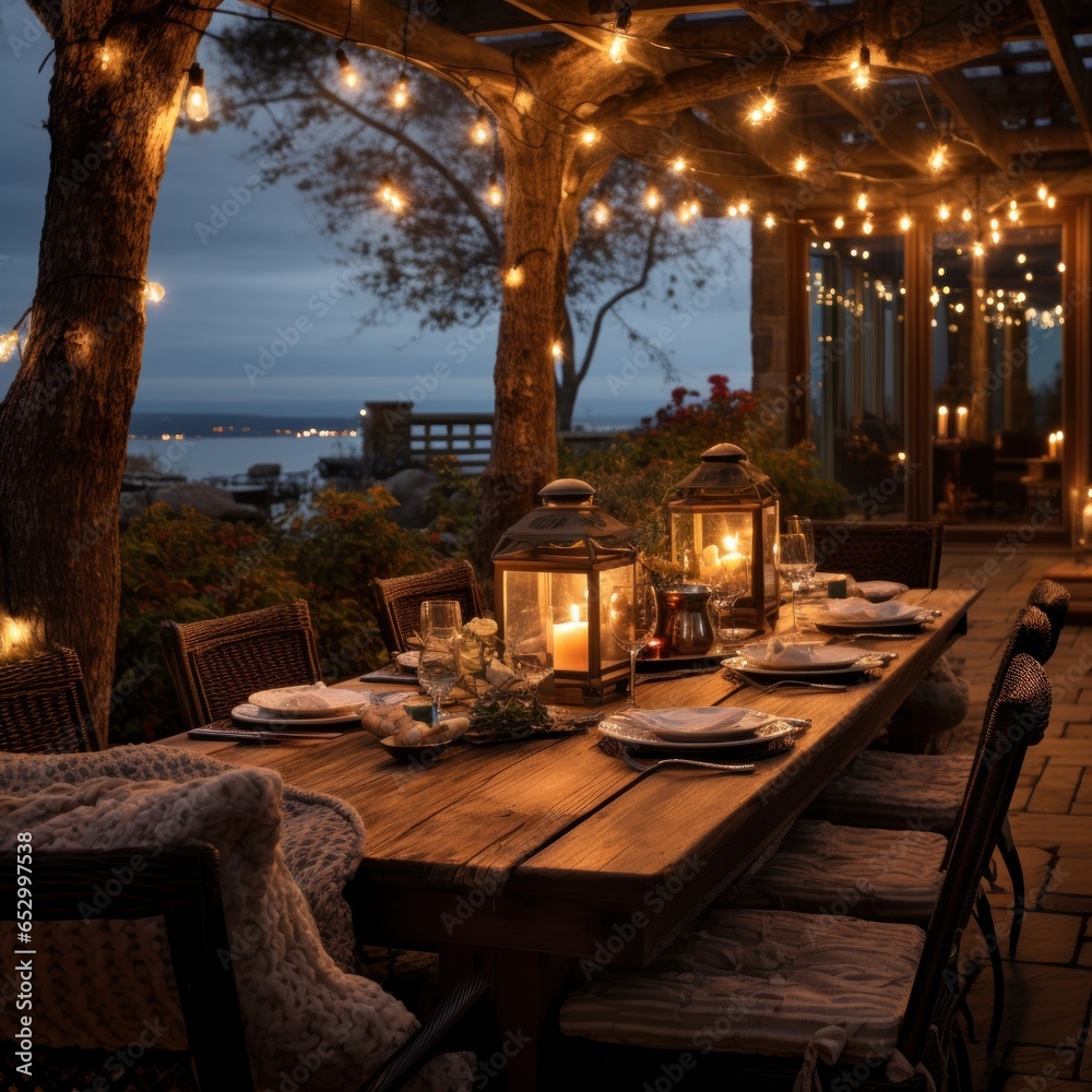 Outdoor dining under twinkling starry sky