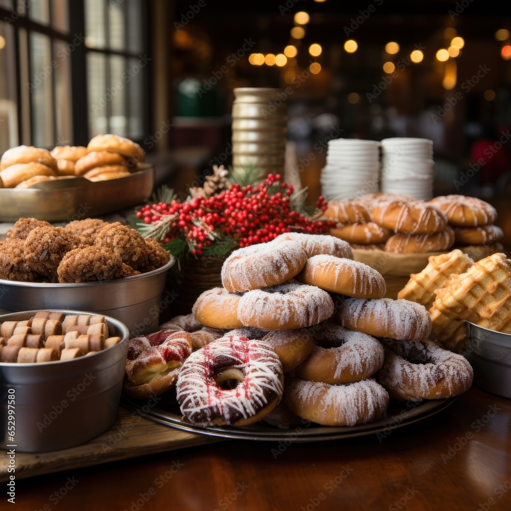 Delicious holiday treats and baked goods.