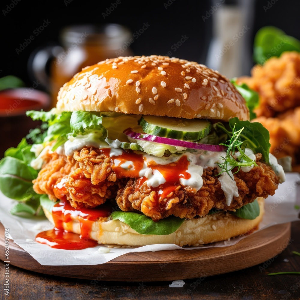 Crispy and golden fried chicken sandwich