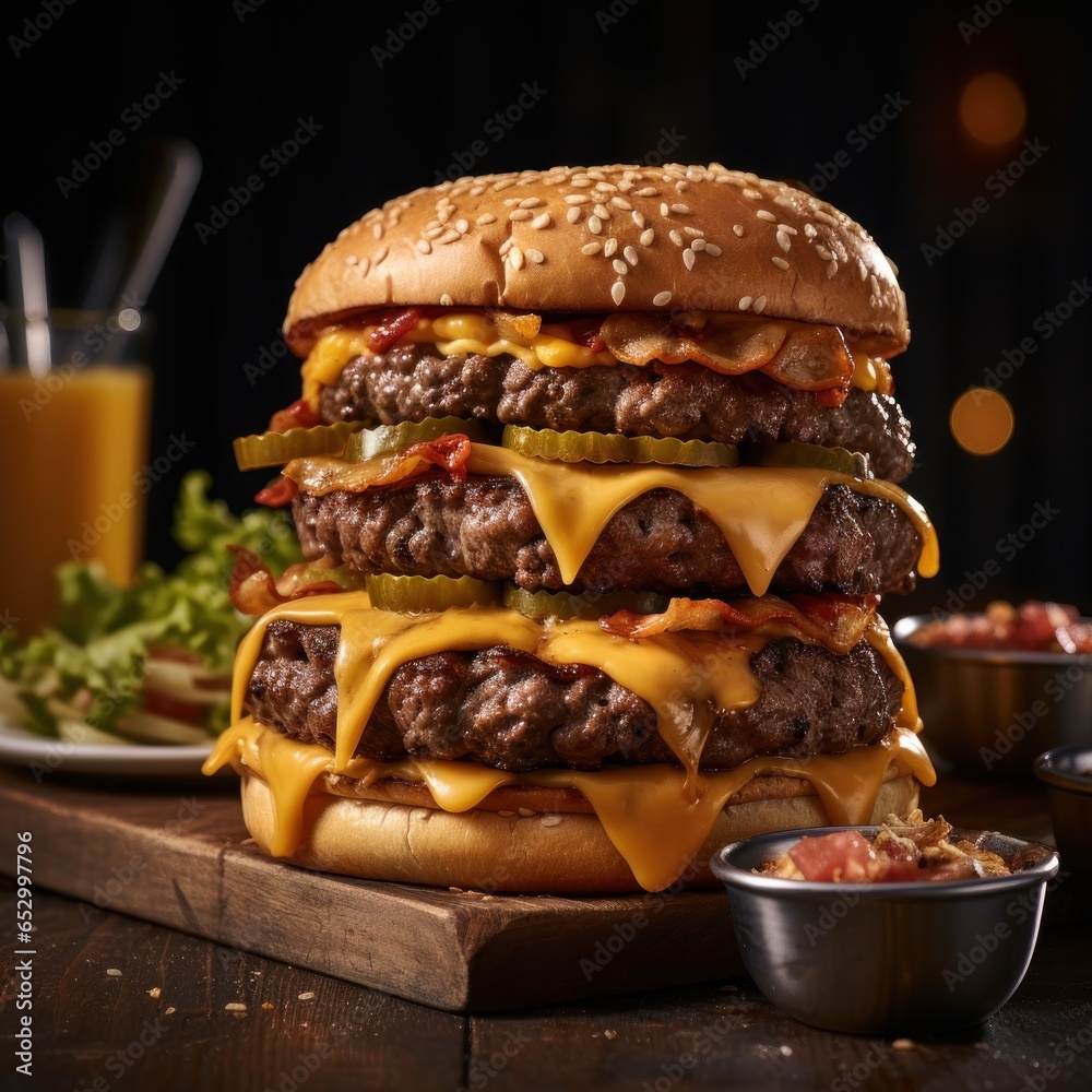 Mouth-watering stacked beef and cheeseburger