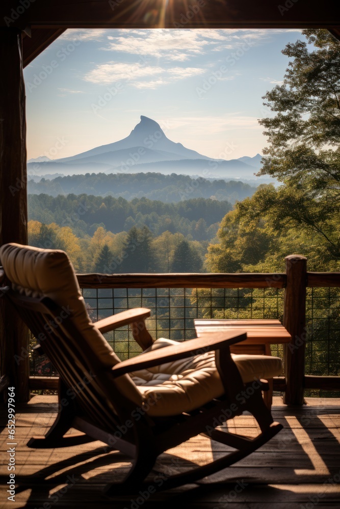 Mountain view from cozy log cabin retreat