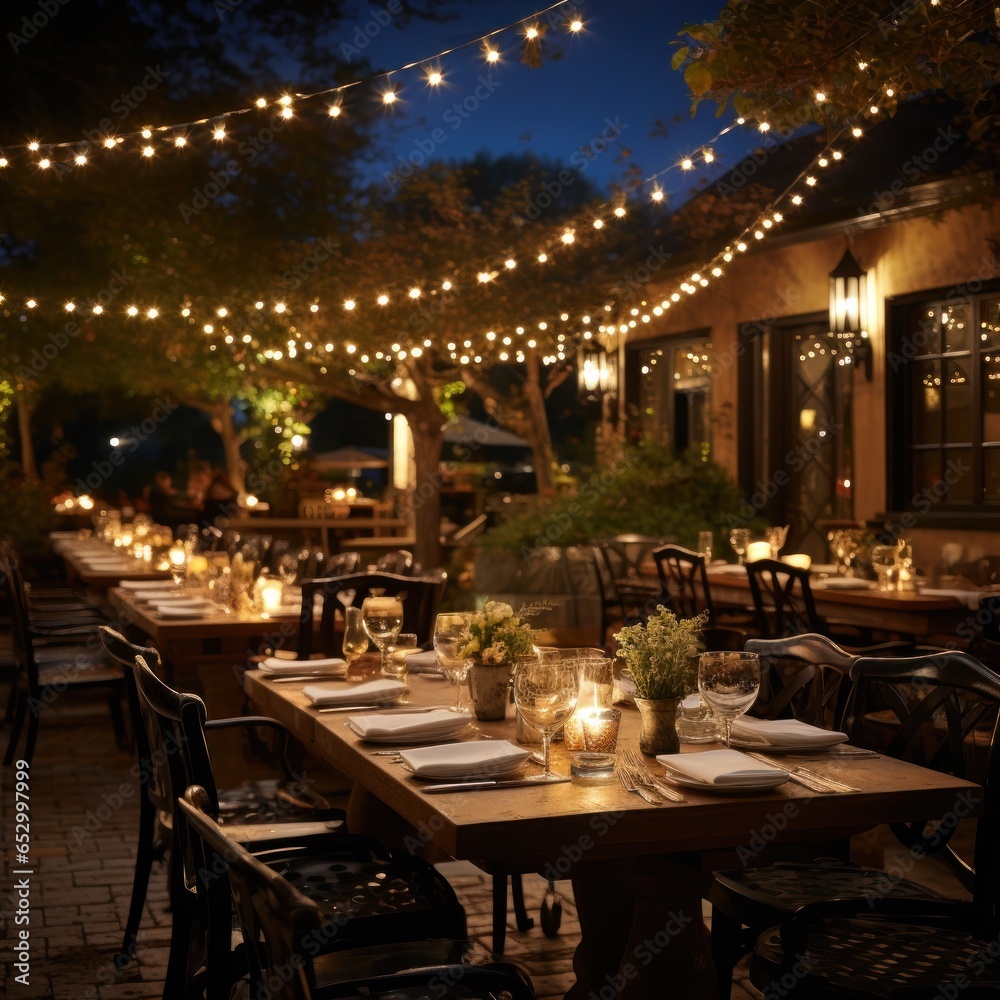 Outdoor dining under twinkling starry sky