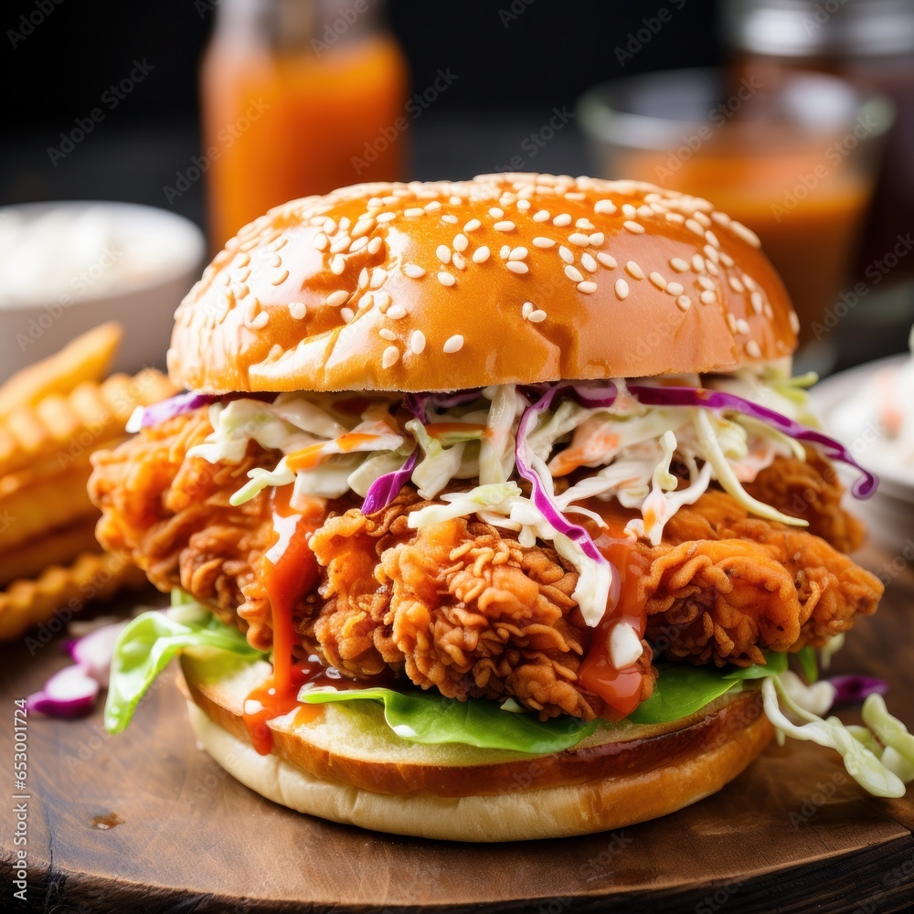 Crispy and golden fried chicken sandwich