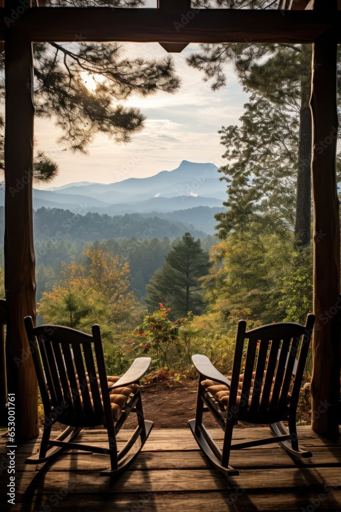 Mountain view from cozy log cabin retreat