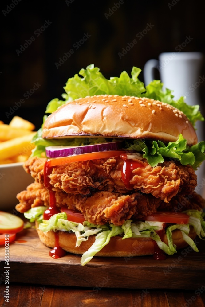 Crispy and golden fried chicken sandwich