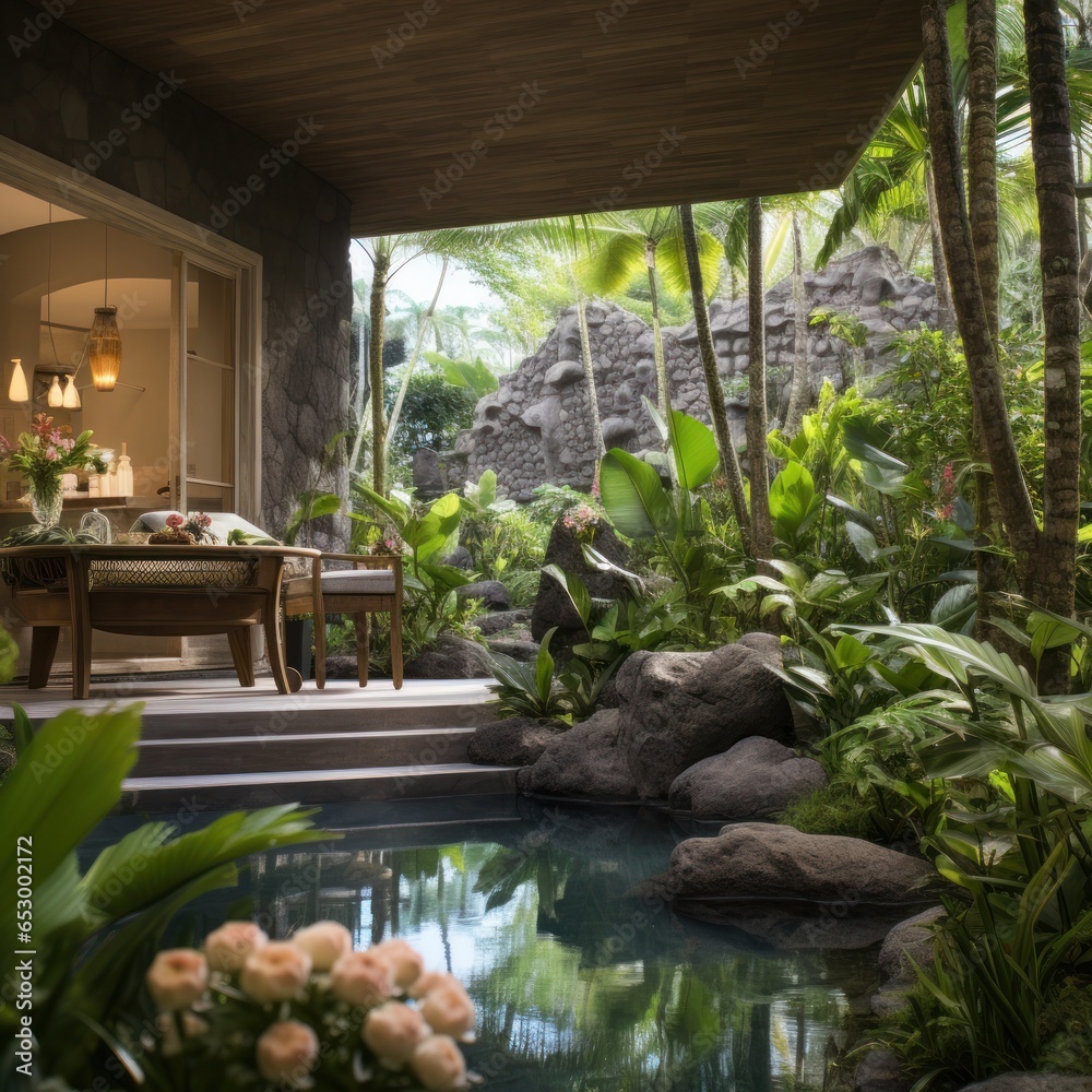 Spa treatment with tropical garden backdrop