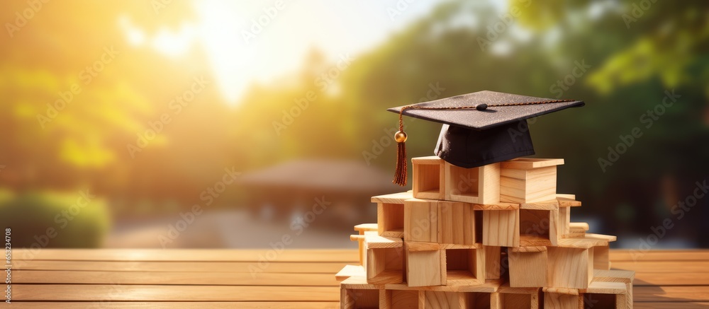 Online education program with digital courses and graduation hat icon