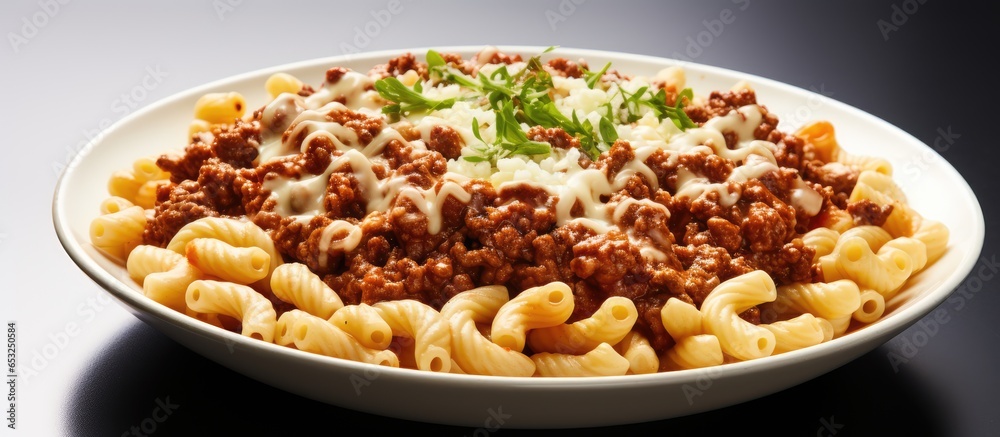 Delicious Italian macaroni with beef ragu sauce