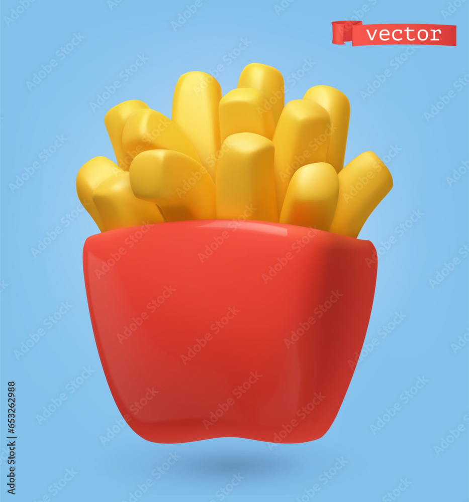 French fries, 3d cartoon vector icon