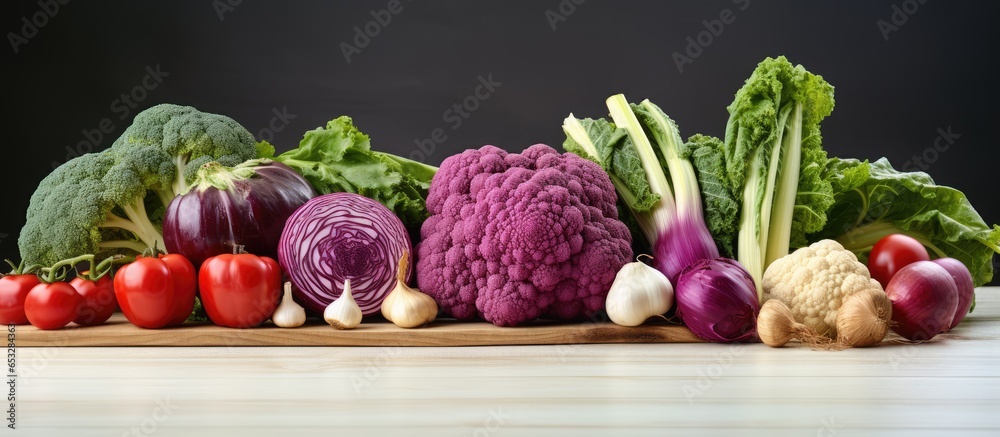 Red superfood vegetables on a white wooden board