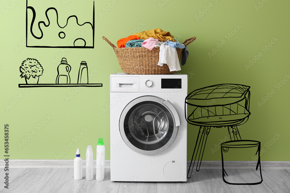 Modern washing machine in new interior of laundry