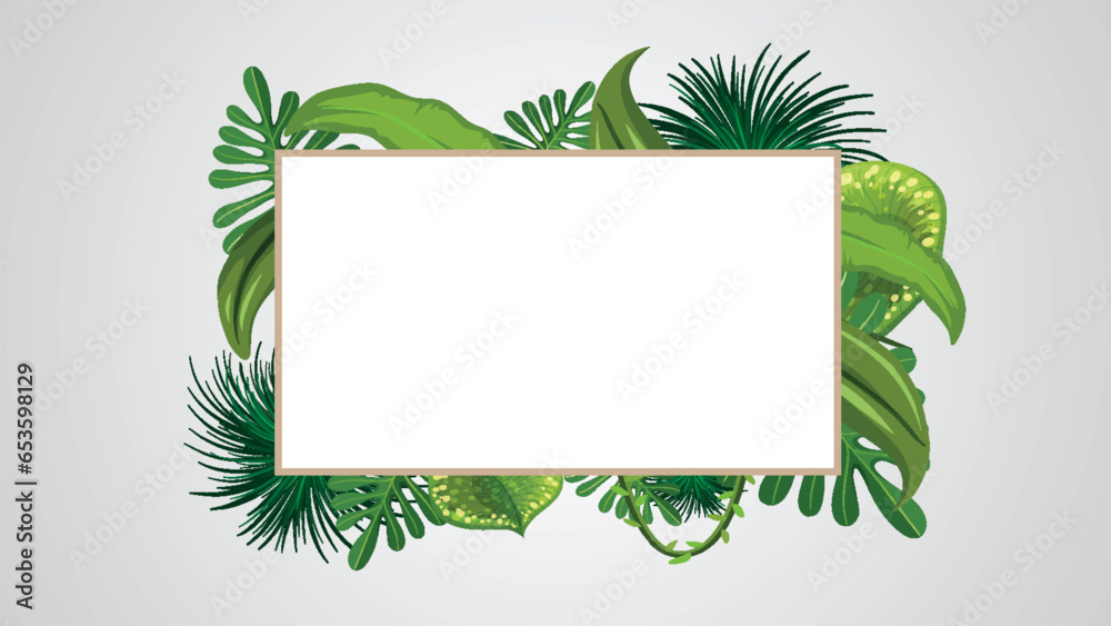 Tropical Plants Border Frame on White Background