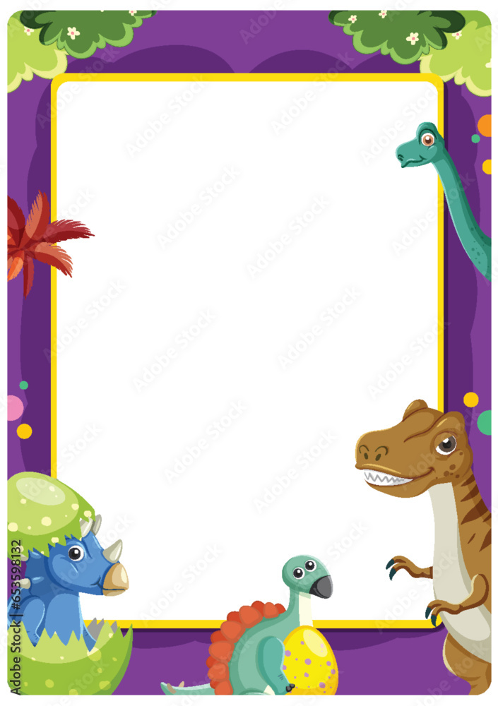 Prehistoric Animals: Many Dinosaurs in Border Frame Template