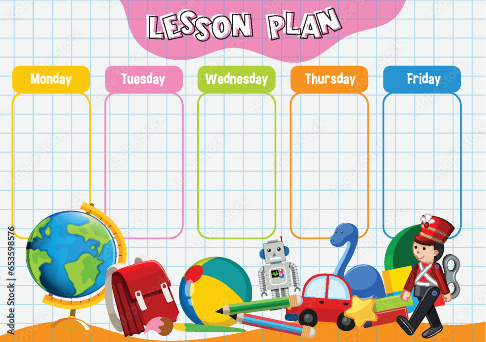 Weekly Lesson Plan Template with Children Toys