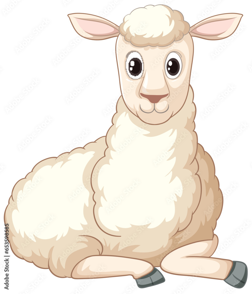 Playful White Sheep Cartoon Sitting and Laying