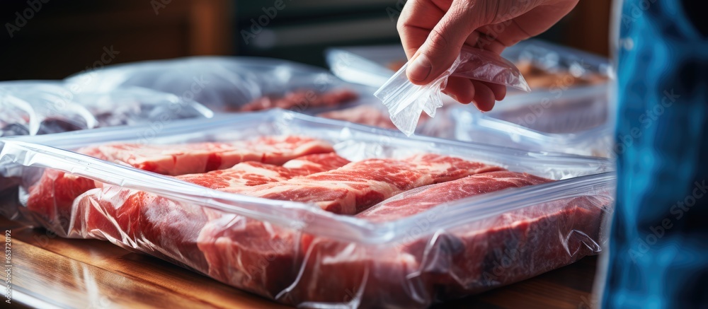 Man retrieves frozen meat from home freezer