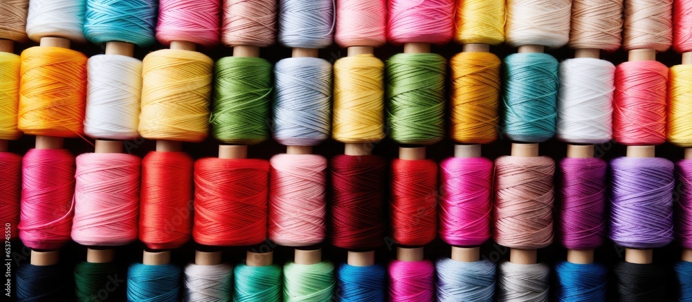 Assorted threads in spools of vibrant colors