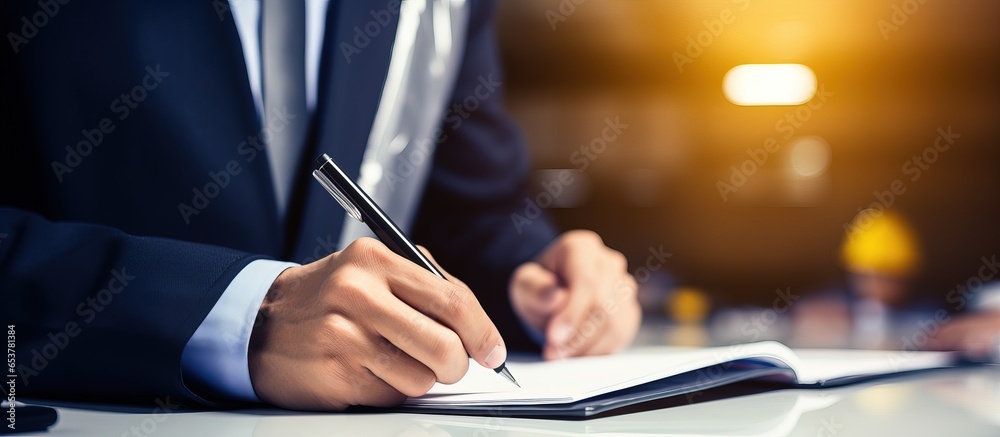 A reflective jacketed inspector is using a pen and clipboard to check tasks