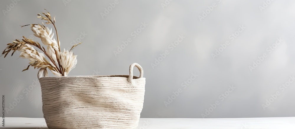 Eco friendly bamboo basket with white cotton fabric stylishly designed as a natural storage item for home decor